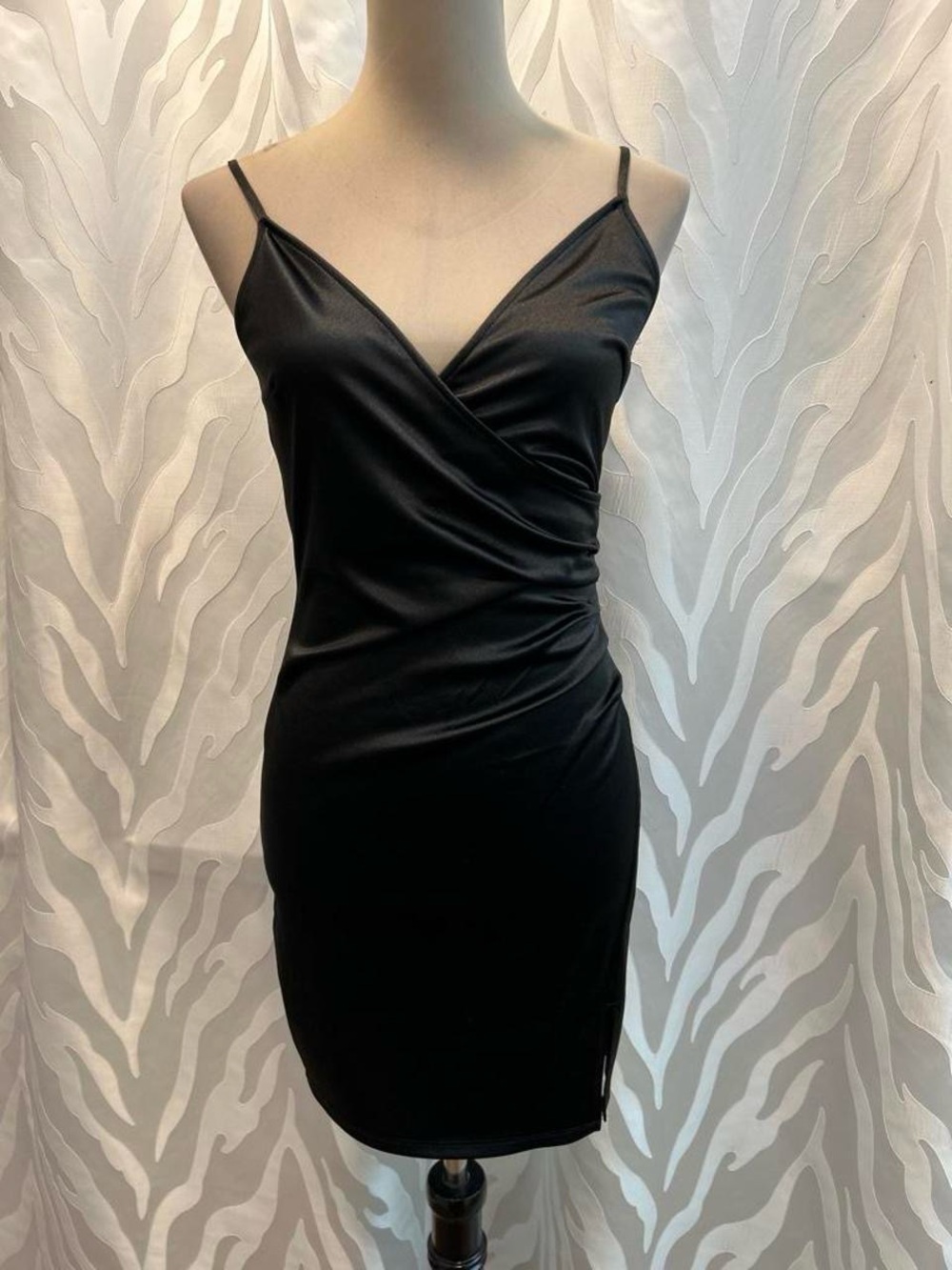 Inspired Hearts Black Ruched Wrap Bodycon Mini Dress Size M
